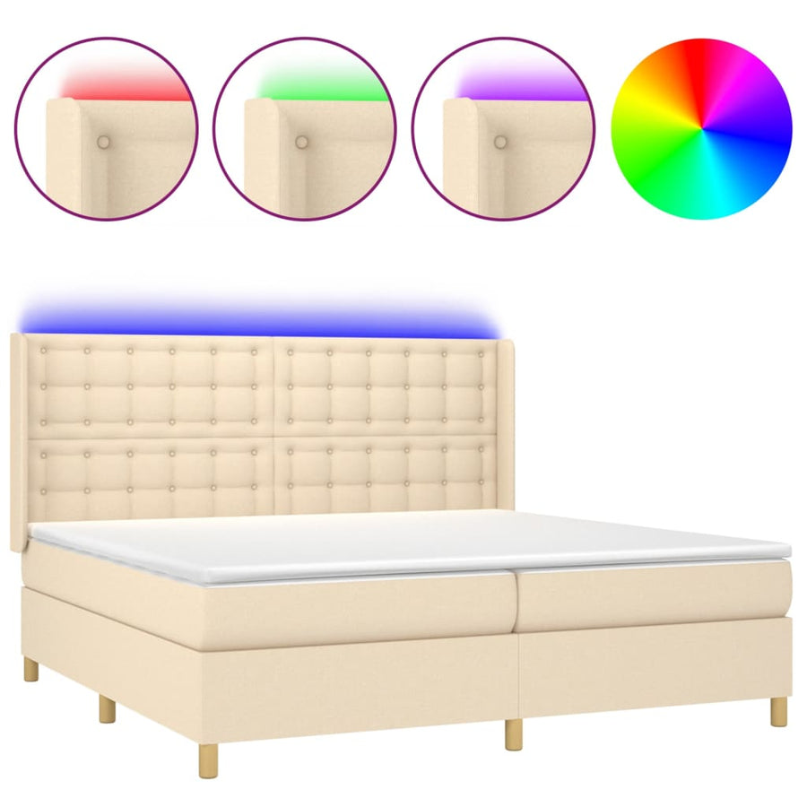 Boxspring Met Matras En Led Stof Kleurig Crème 200 x 200 cm Knopen