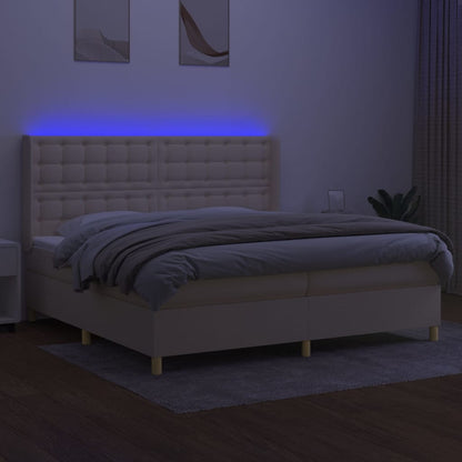 Boxspring Met Matras En Led Stof Kleurig Crème 200 x 200 cm Knopen