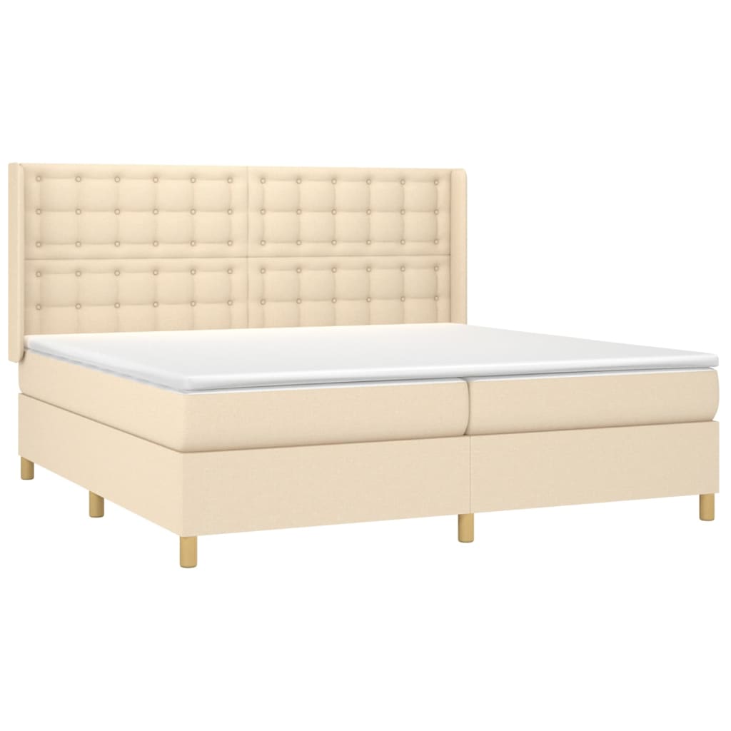 Boxspring Met Matras En Led Stof Kleurig Crème 200 x 200 cm Knopen
