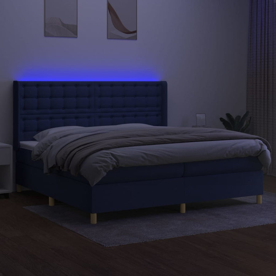 Boxspring Met Matras En Led Stof Blauw 200 x 200 cm Knopen