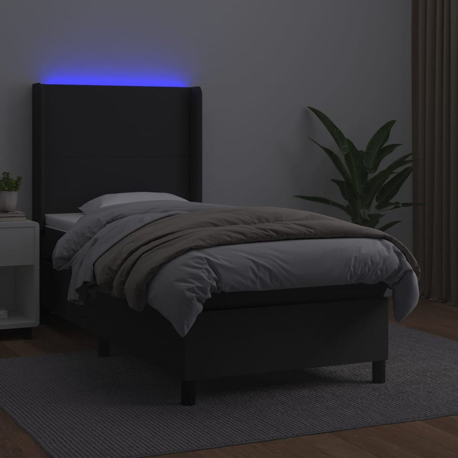 Boxspring Met Matras En Led Kunstleer Zwart 80 x 200 cm Effen ontwerp