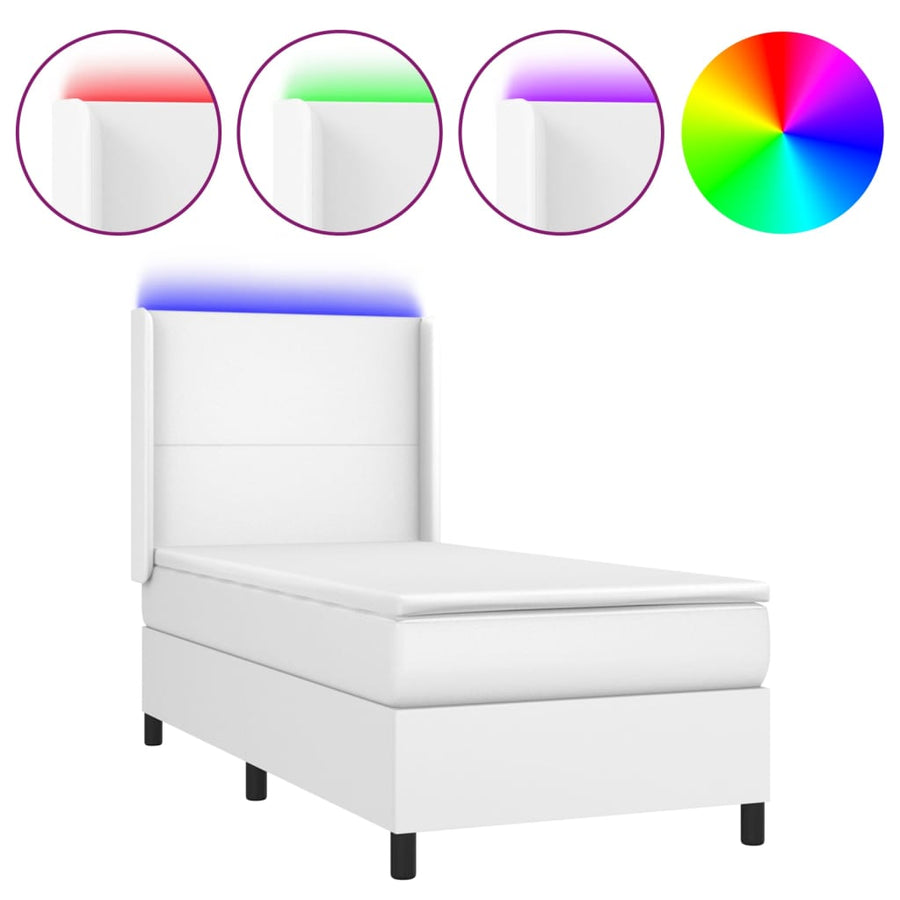 Boxspring Met Matras En Led Kunstleer Wit 80 x 200 cm Effen ontwerp