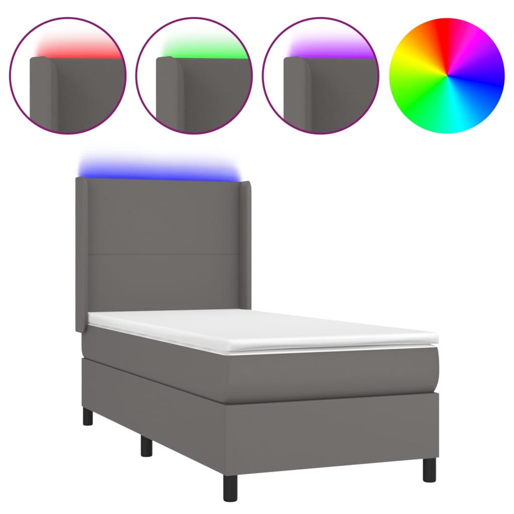 Boxspring Met Matras En Led Kunstleer Grijs 80 x 200 cm Effen ontwerp