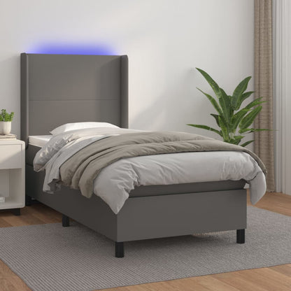 Boxspring Met Matras En Led Kunstleer Grijs 80 x 200 cm Effen ontwerp
