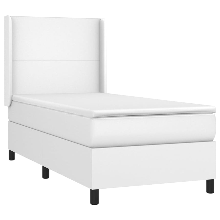 Boxspring Met Matras En Led Kunstleer Wit 90 x 190 cm Effen ontwerp
