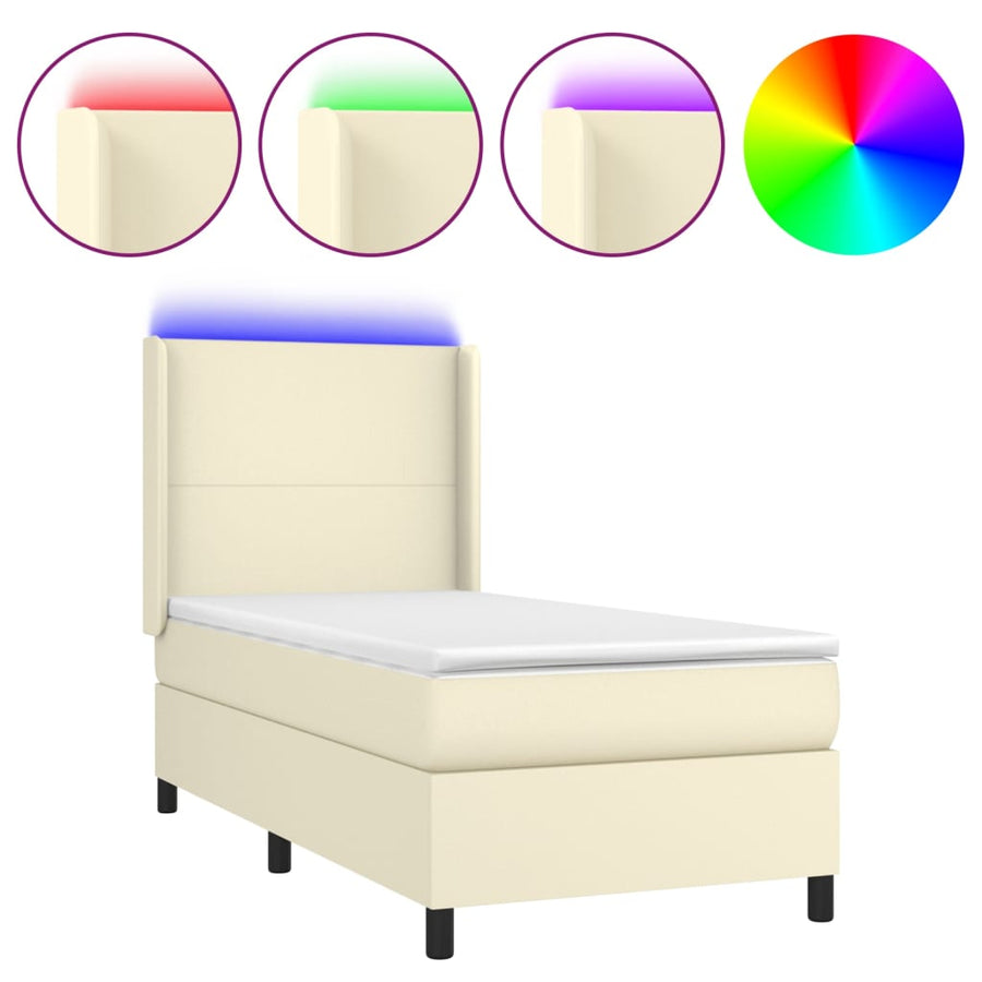 Boxspring Met Matras En Led Kunstleer Crèmekleurig 90X190 Cm 90 x 190 cm