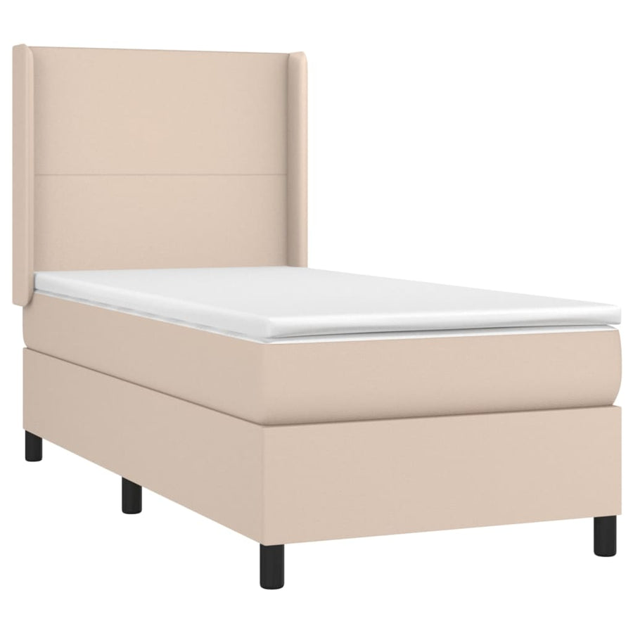 Boxspring Met Matras En Led Kunstleer Cappuccinokleur 90X190 Cm 90 x 190 cm Effen ontwerp