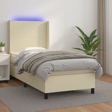 Boxspring Met Matras En Led Kunstleer Crèmekleurig 90X200 Cm 90 x 200 cm Effen ontwerp