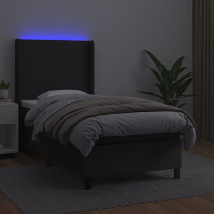 Boxspring Met Matras En Led Kunstleer Zwart 100 x 200 cm Effen ontwerp