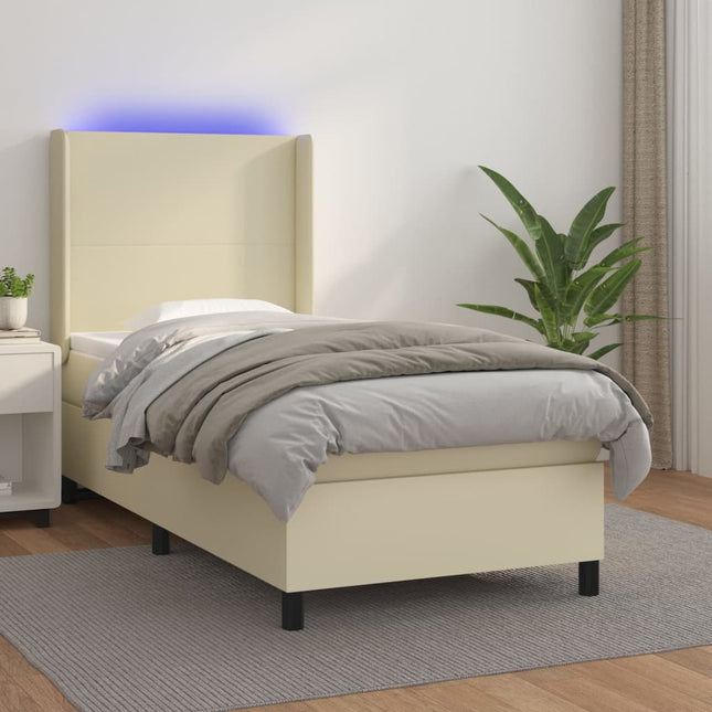 Boxspring met matras en LED kunstleer crèmekleurig 100x200 cm 100 x 200 cm Crème