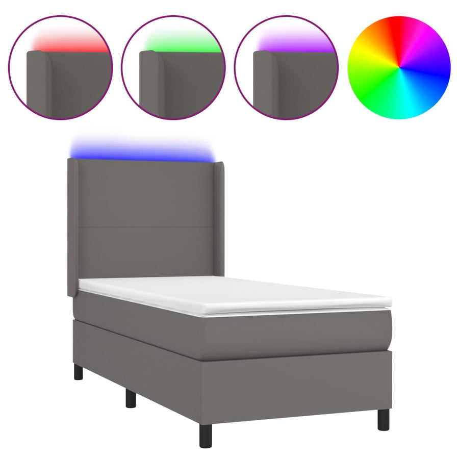 Boxspring Met Matras En Led Kunstleer Grijs 100 x 200 cm Effen ontwerp