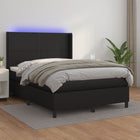 Boxspring Met Matras En Led Kunstleer Zwart 140 x 190 cm Effen ontwerp