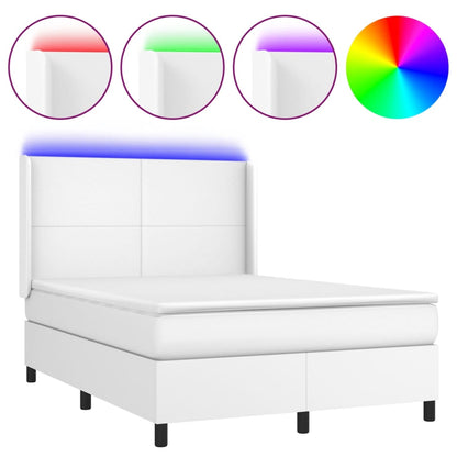 Boxspring Met Matras En Led Kunstleer Zwart Wit 140 x 190 cm Effen ontwerp