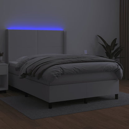 Boxspring Met Matras En Led Kunstleer Zwart Wit 140 x 190 cm Effen ontwerp