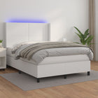 Boxspring Met Matras En Led Kunstleer Zwart Wit 140 x 190 cm Effen ontwerp