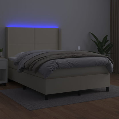 Boxspring met matras en LED kunstleer crèmekleurig 140x190 cm