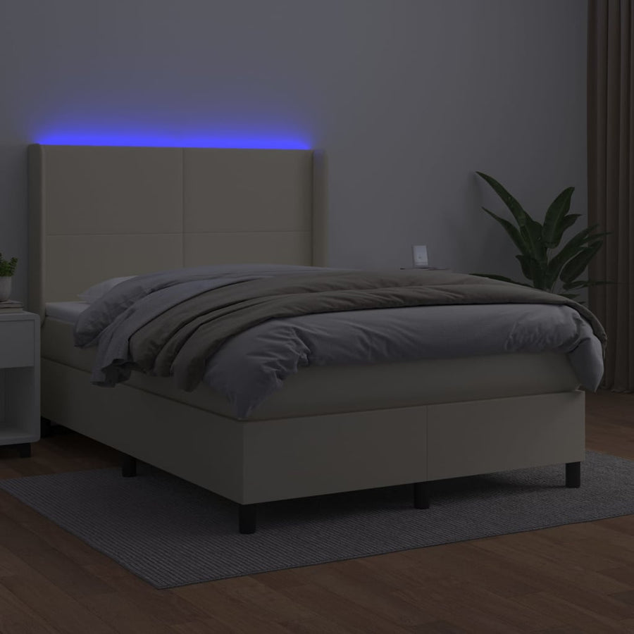 Boxspring met matras en LED kunstleer crèmekleurig 140x190 cm