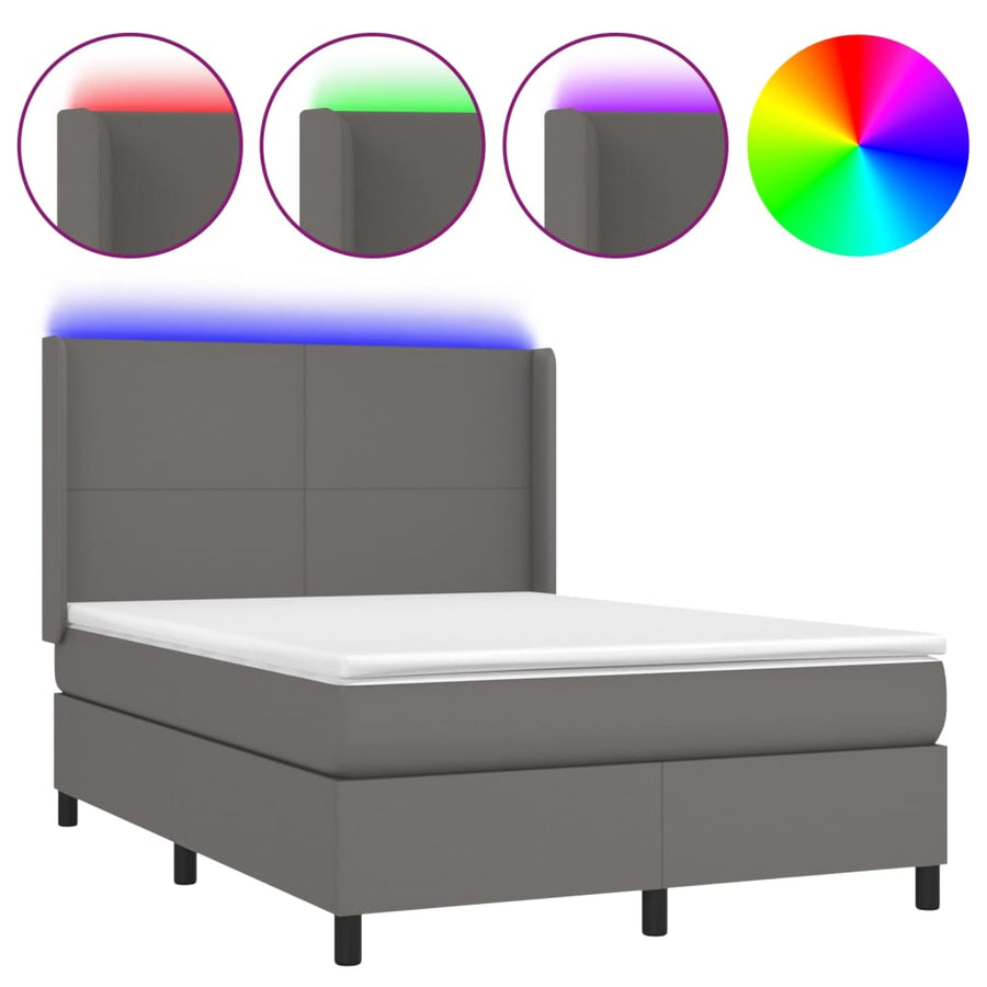 Boxspring met matras en LED kunstleer grijs 140x190 cm 140 x 190 cm Grijs
