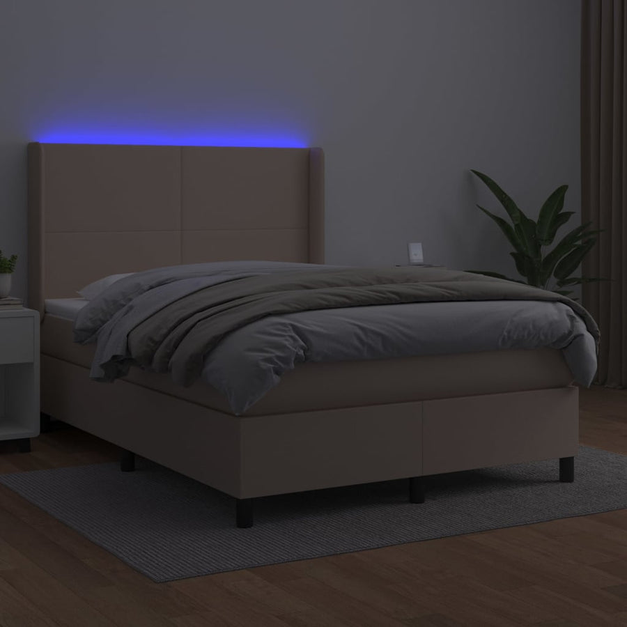 Boxspring Met Matras En Led Kunstleer Kleur 140X190Cm Cappuccino 140 x 190 cm Effen ontwerp