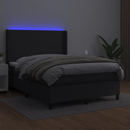 Boxspring Met Matras En Led Kunstleer Zwart 140 x 200 cm Effen ontwerp