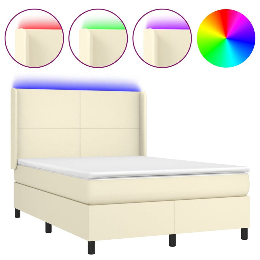 Boxspring Met Matras En Led Kunstleer Kleurig 140 x 200 cm