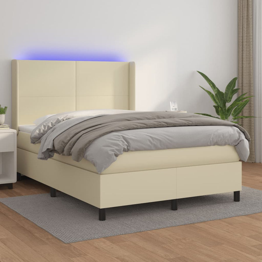 Boxspring Met Matras En Led Kunstleer Kleurig 140 x 200 cm