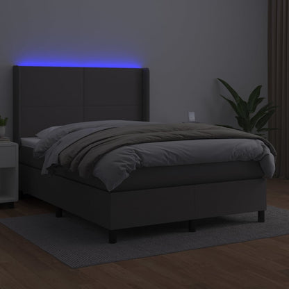 Boxspring Met Matras En Led Kunstleer Grijs 140 x 200 cm Effen ontwerp