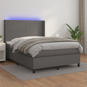 Boxspring met matras 140x200 cm grijs kunstleer LED