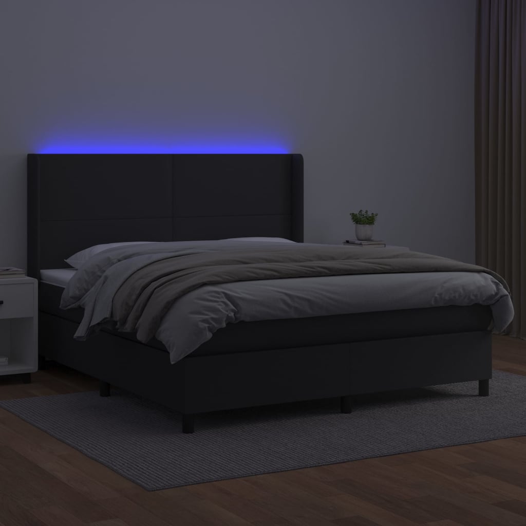 Boxspring Met Matras En Led Kunstleer Zwart 160 x 200 cm Effen ontwerp