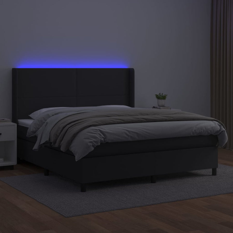 Boxspring Met Matras En Led Kunstleer Zwart 160 x 200 cm Effen ontwerp