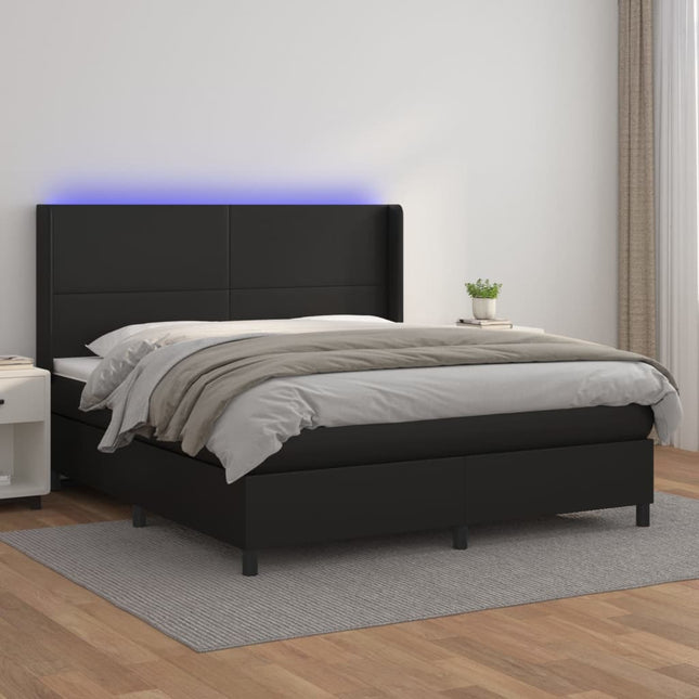 Boxspring Met Matras En Led Kunstleer Zwart 160 x 200 cm Effen ontwerp