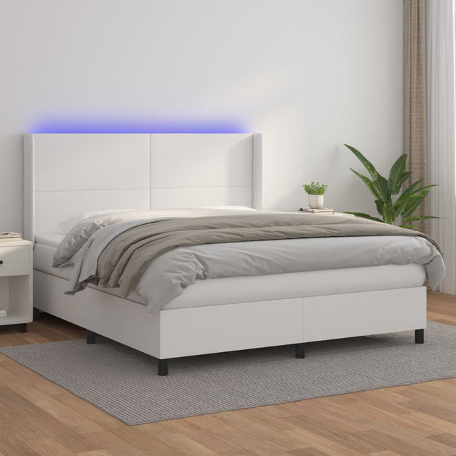 Boxspring Met Matras En Led Kunstleer Wit 160 x 200 cm Effen ontwerp