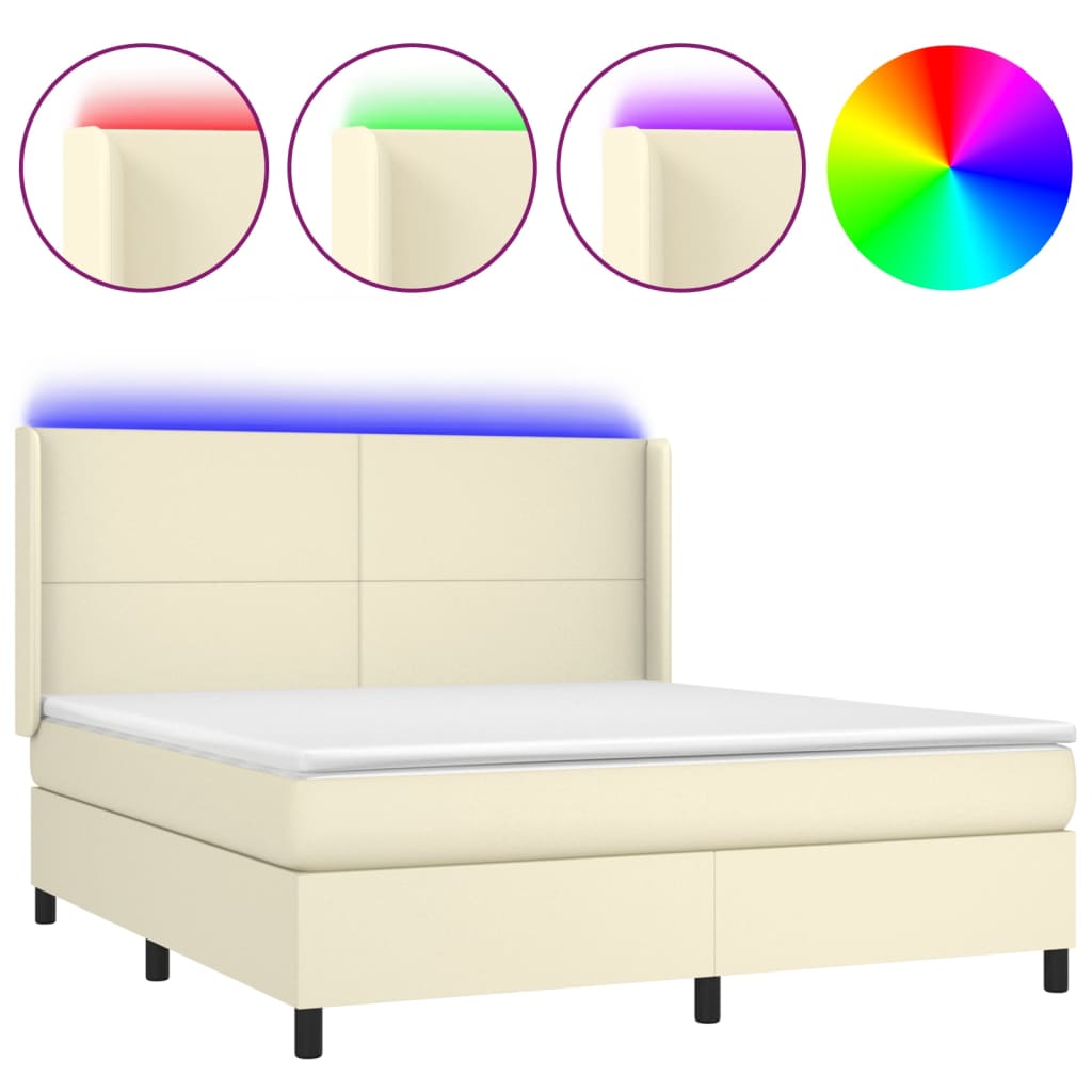 Boxspring met matras en LED kunstleer crèmekleurig 160x200 cm