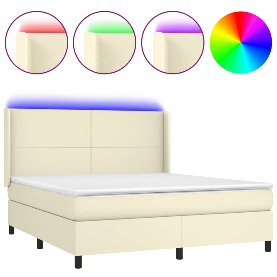 Boxspring met matras en LED kunstleer crèmekleurig 160x200 cm