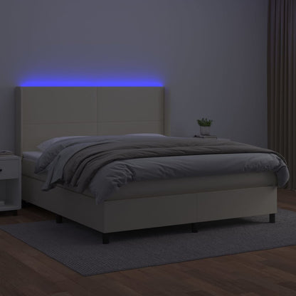 Boxspring met matras en LED kunstleer crèmekleurig 160x200 cm