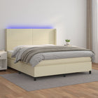 Boxspring met matras en LED kunstleer crèmekleurig 160x200 cm 160 x 200 cm Effen ontwerp