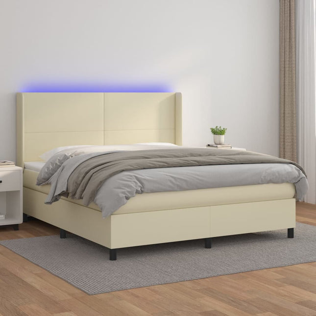 Boxspring met matras en LED kunstleer crèmekleurig 160x200 cm 160 x 200 cm Effen ontwerp