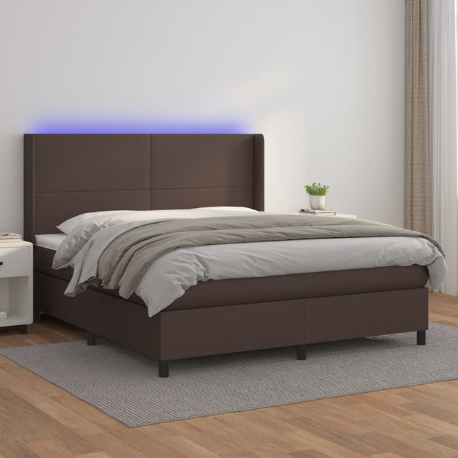 Boxspring met matras en LED kunstleer bruin 160x200 cm 160 x 200 cm Bruin