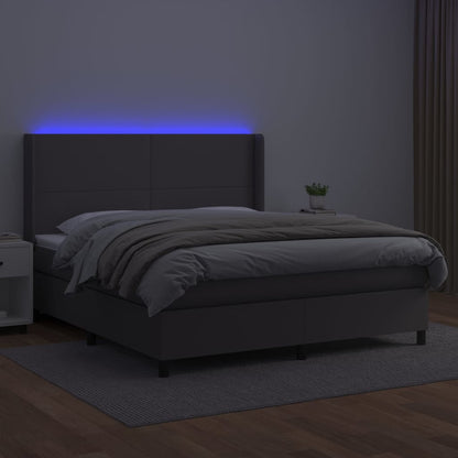 Boxspring Met Matras En Led Kunstleer Grijs 160 x 200 cm Effen ontwerp