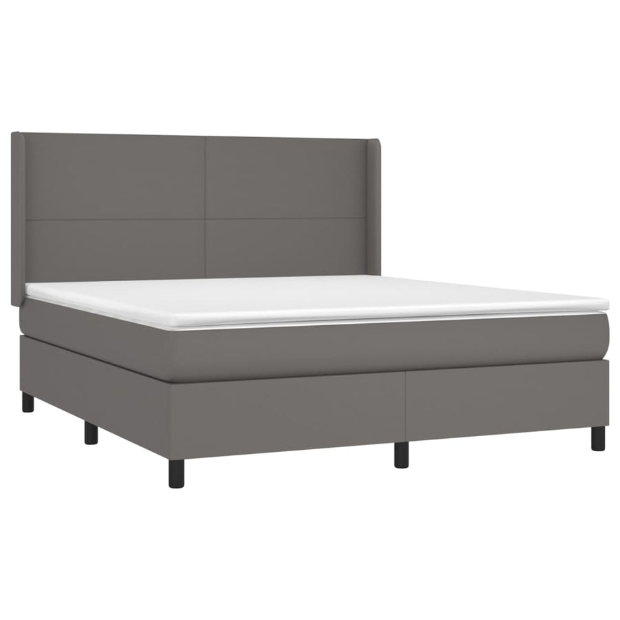 Boxspring Met Matras En Led Kunstleer Grijs 160 x 200 cm Effen ontwerp