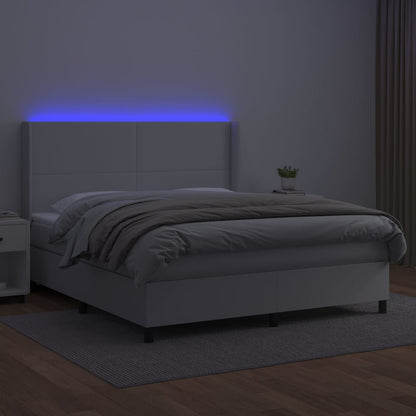 Boxspring Met Matras En Led Kunstleer Wit 180 x 200 cm Effen ontwerp
