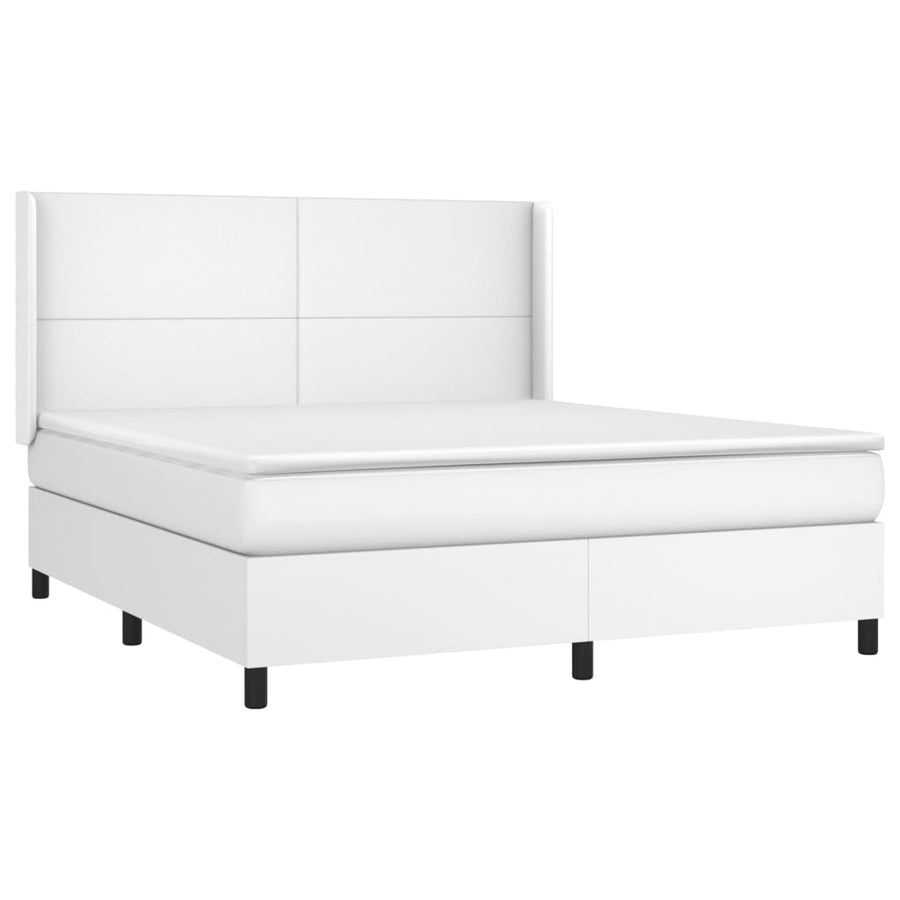 Boxspring Met Matras En Led Kunstleer Wit 180 x 200 cm Effen ontwerp