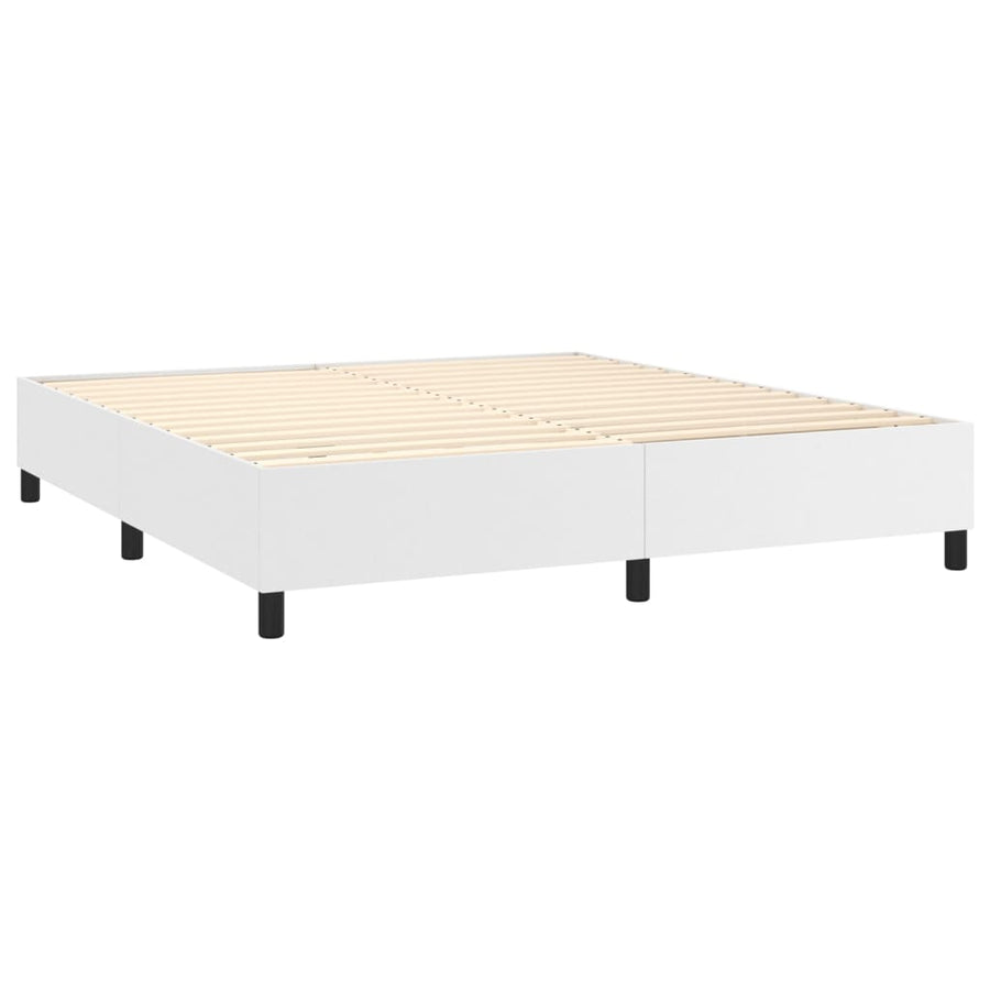 Boxspring Met Matras En Led Kunstleer Wit 180 x 200 cm Effen ontwerp