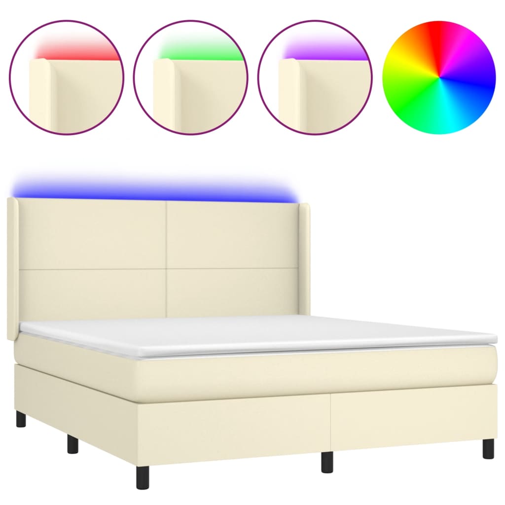 Boxspring Met Matras En Led Kunstleer Kleurig 180 x 200 cm