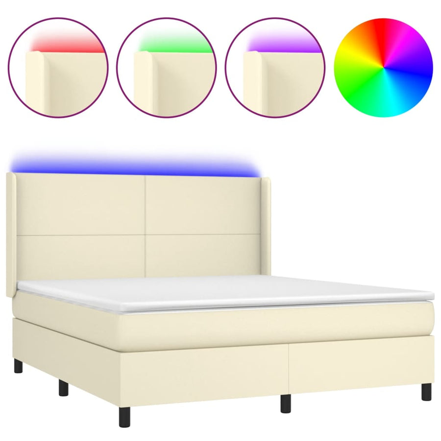 Boxspring Met Matras En Led Kunstleer Kleurig 180 x 200 cm