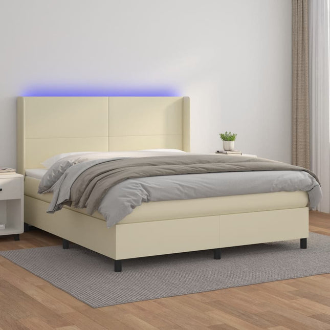 Boxspring met matras en LED kunstleer crèmekleurig 180x200 cm 180 x 200 cm Effen ontwerp