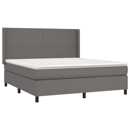 Boxspring Met Matras En Led Kunstleer Grijs 180 x 200 cm Effen ontwerp