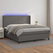 Boxspring 180x200 cm grijs kunstleer met matras en LED