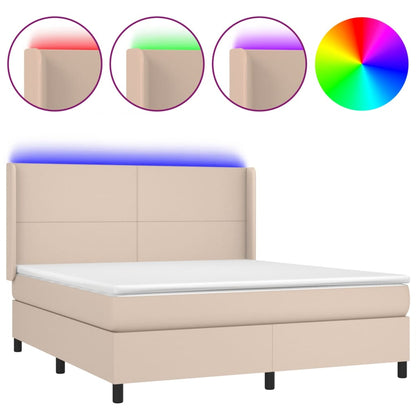 Boxspring met matras en LED kunstleer cappuccinokleur 180x200cm