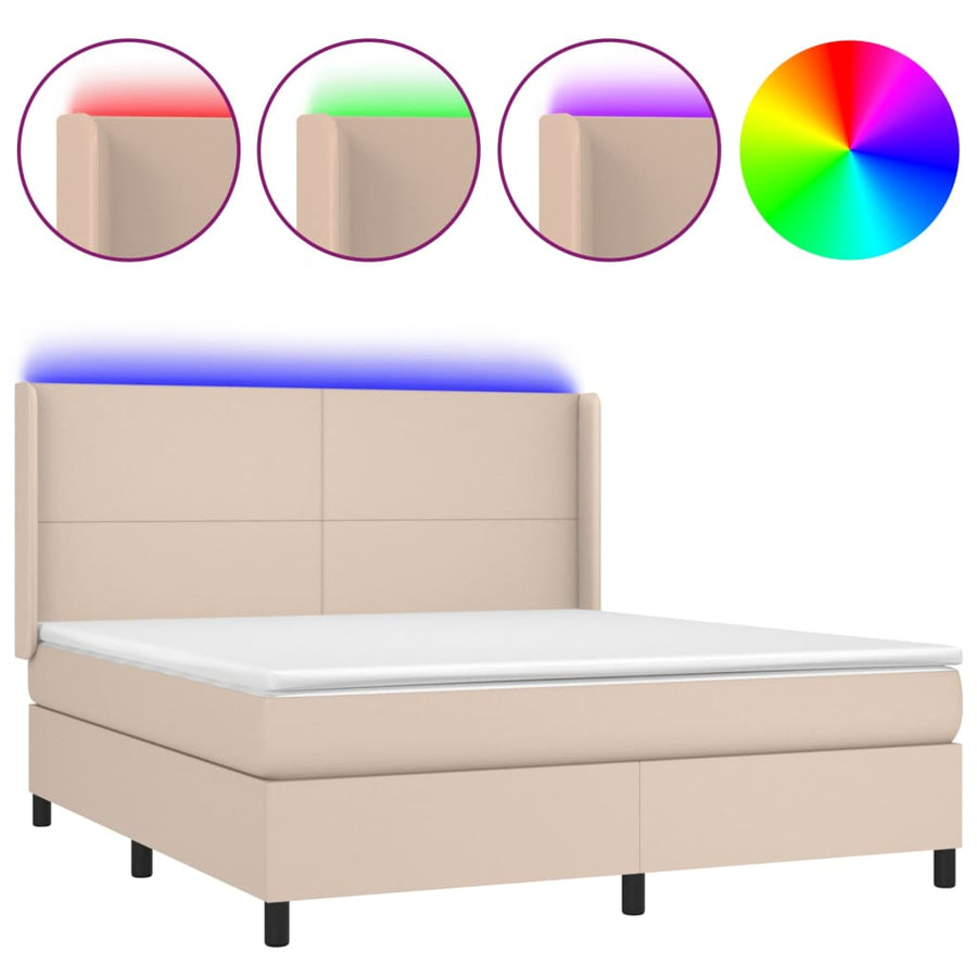 Boxspring met matras en LED kunstleer cappuccinokleur 180x200cm